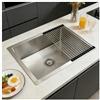 SCYOMSTORE Lavello da cucina argentato, 55 x 40 cm, lavello da cucina in acciaio inox, moderno lavello da incasso, piccolo, sotto piano o da incasso, con rubinetto, filtro estraibile