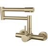 ZPSPZ Rubinetto Cucina a Muro, Miscelatore Cucina a Parete Acciaio Inox Doppio Foro Girevole Pieghevole Rubinetto Cucina-Oro Spazzolato