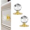 CoreFunc Pomelli autoadesivi rotondi in cristallo trasparente da 3,5 cm, con sfera da 40 mm, maniglie per cassetti, specchi, armadi, porte scorrevoli, finestre, scale, angoli decorativi (2, oro)