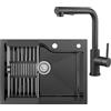 CECIPA 60x45 cm Lavello Nero in Acciaio Inox con L Rubinetto Cucina Estraibile, Lavandino Cucina 1 Vasca Nero per Mobile da 60cm