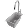 PRIMAGRAN Lavandino da Cucina Grigio 28x50cm, Lavello in Granito a 1 vasca + Rubinetto 40x20cm + Set di accessori, Lavabo da Cucina Incasso al Mobile 30cm - Riga S023