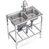 TAITUTE Lavello in acciaio inox con gambe in acciaio indipendenti, lavello multiuso con tavolo da lavoro e rubinetto miscelatore caldo/freddo per interni ed esterni, 80 cm