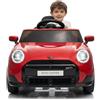 GarveeTech Auto elettrica con licenza da 12 V per bambini, con telecomando, luci a LED, musica, clacson, USB, doppie porte, cintura di sicurezza, 3 km/h, dai 3 anni in su, rosso