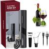 MAGDEN Set Cavatappi Elettrico Ricaricabile con Beccuccio Anti-Goccia, Pompa Sottovuoto - Tappo e Tagliacapsule, Cavo di Ricarica USB, Set Regalo, Nero