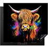 KitchenYeah© Coperchio Piano Cottura Cucina Copri Fornelli Tappetino | 60x52 cm - Induzione Antiscivolo Piastra Protezione Highlander Scozzese - Graffiti - Colore - Fiore - Animali