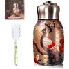 Vgpbphj Borraccia termica elegante e portatile, 300 ml, in acciaio inox, a tenuta stagna, con motivo floreale vintage, mantiene le bevande calde o fredde (pavone dorato)