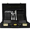 KARL HAUSMANN Set Posate 12 Persone, 72 Pezzi in Acciaio Inox 18/0 con Valigetta - Servizio Posate con Coltelli Forchette Cucchiai + Posate da Servizio, Lucido, Lavabili in Lavastovigli