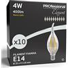 Eurocali 10x Lampadine LED a Filamento E14 4W Trasparente (400 lumen equivalenti a 35W) - Forma Candela Fiamma - Luce Bianco Caldo 3000K - Fascio Luminoso 300°