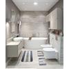 HOME ZEN HOUSEHOLD LINEN Set di Tappeti da Bagno 3 Pezzi ATENE, Disegno Greco in Rilievo, con Gomma Antiscivolo, Tappeto 45x75 cm, 2 Girowater 45x38 cm (GRIGIO)