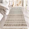 Homxi Tappeto Balcone Esterno Rettangolare 60 x 120 cm, Tappeti Cucina Lavabile in Cotone Lino, Motivo Geometrico con Nappe, Tappeto Bambini Cameretta Marrone Grigio
