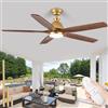 XSGDMN 132cm ventilatore da soffitto esterno con luce, grande ventilatore da soffitto in legno massello dorato con telecomando, DC Motor, High CFM Ventilatori da soffitto per Patios Porch
