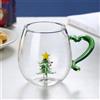 HADAVAKA Tazza Di Vetro Natalizia Con Pupazzo Di Neve, Tazza Trasparente Per Bevande Calde E Fredde Design Natalizio Unico, Decorazione Natalizia, Regalo Per La Famiglia E Per Le Feste (Christmas Tree)