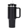Moollyfox 40 oz Tazza termica a doppia parete in acciaio inox con manico di aggiornamento tazza da caffè 1200 ml tazza portatile da viaggio tazza termica con cannuccia e coperchio nero