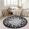 Homxi Tappeto Bambini Lavabile Rotondo 120 cm, Tappeti Cameretta Lavabile in Poliestere, Motivo Geometrico con Nappe, Tappeto Nero Grigio Cucina