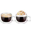 LoveFirst 2x150ml Tazza Caffè Doppio Vetro Borosilicato, Bicchieri da Espresso a Doppia Parete con Manico, Trasparenti, Realizzate a mano, per Latte,Cappuccino,Bevande Calde, Tè,Succo di Frutta