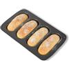 PALUPLUS Stampo per Pane, Misura 34,6x21,5 cm, Teglia da Forno in Acciaio al Carbonio Antiaderente, 4 Forme Forate da 7x17 cm per Mini Baguettes, Resistente fino a 230° -3995F