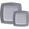 Decor Decorline - Set Piatti Quadrati Plastica Rigida Riutilizzabili da 40 pezzi/per 20 persone - Bianco con Bordo Argento - Piatti dessert & Piatti pranzo (20 x 25 cm, 20 x 20 cm) - Diamond