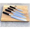 Palatina Werkstatt Set di coltelli ultra affilati Kai Wasabi Black | Coltello da cuoco 20 cm | spelucchino 10 cm | Coltello multiuso 15 cm | Coltello da pane 23 cm + tavola di quercia 40x25 cm, fatto a mano