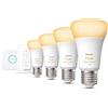 Philips Hue Kit Starter - E27 - con 4 lampadine standard - Luce bianca calda a fredda - con 1 Hue Bridge, 1 interruttore dimmer Hue - Hue White Ambiance
