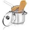 fashion home Pagano Spaghettiera Pastarella Doppio Cestello 22 CM in Acciaio Inox con Triplo Fondo per Tutti i Piani di Cottura Capacità 6 Litri