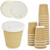 DUE ESSE S.N.C. DI SABATINI ALDO & C. PZ 50 BICCHIERI IN CARTONE AVANA ZIGRINATO DA 250 ML DIMENSIONI H 9 CM X 7,5 DIAMETRO + PZ 50 COPERCHI IN CARTA CON FORO IDEALI PER CAFFE E CAPPUCCINO
