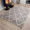 TAPISO Versay Fringes Tappeto Soggiorno Frange Pelo Lungo Shaggy Degign Moderno Motivo Geometrico Boho Tonalità Grigio Crema Salotto Camera Scendiletto Cameretta Oeko-Tex 120 x 170 cm