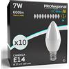 Eurocali 10 x Lampadine LED E14 7W Professionali Opaca 600 lumen - Forma: Candela - Luce Bianco Caldo 3000K - Fascio Luminoso 200°