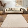Paco Home Tappeto da soggiorno moderno a pelo corto stile scandinavo Japandi Panglao Monocolore Effetto alto-basso Motivo astratto Effetto 3D Vello morbido Crema, Dimensione:160x220 cm
