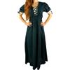 Leonardo Carbone Abito da Donna Medievale LYSA Manica Corta con Lacci in Cotone Verde Beige - XL