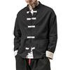 PengGengA Camicia Uomo Cotone Cinese Tradizionale in Lino E Tai Chi Kung Fu con Collo A Rana Nero XL