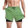 MaaMgic Uomo Pantaloncini da Surf 2-in-1 con Compressione | 5 5' Pollici Interni Asciugatura Rapida Costume da Bagno Corti con Tasche Interna Verde Erba Nero CR 5.5 S