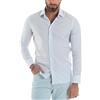 Giosal Camicia Uomo Cotone Slim Fit Casual Colletto Semi-Francese Basic Rigata Bicolore Righe Bastoncino Sottile Vari Colori (IT, Testo, L, Regular, Regular, Blu1)