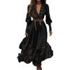 Vhersily Maxi Abito Vintage Western da Donna Autunno Casual Largo Manica Lunga Scollo a V Country Abito Lungo Svasato a Fiori, da cocktail aderente madre del vestite da sposa, per Party Club Banchetti