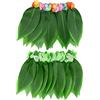 Jodsen 2 Pezzi Hawaiano Gonna di Hula Gonna di Fiori di Foglie Gonna Hawaiana Foglia Erba Fiori di Ibisco Gonna di Erba Foglia per Adulti Gonna Elastica Hawaii per Costume Spiaggia Estiva Luau Tiki Party (B)