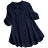 Xmiral Maglietta Camicetta Donna Taglie Forti Bottone Vintage Scollo a V Manica Corta Bottone in Pizzo (M,4- Blu)