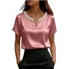 Generic Top da Festa per Donna UK Camicie in Seta e Satin con Scollo a V Estive Camicette Eleganti da Donna con Perline Casual Camicette Allentate T-Shirt per Ufficio Lavoro Pullover da Sera per Uscire, rosa