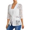 Goolecrimp Blazer da Donna in Maglia di Pizzo schiacciato Patchwork di Pizzo Blazer a Sette Maniche 2024 Giacca da Ufficio da Lavoro Leggera a Sette Maniche con Risvolto Estivo (Nero,XXL)