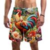 Luoweisi Costume da bagno da uomo con gallo e fiori, pantaloncini da bagno ad asciugatura rapida, per surf, spiaggia, con fodera in rete, multicolore, S