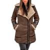 Generisch Cappotto in pelle scamosciata, da donna, in pile, foderato, in finta pelliccia, invernale, fodera interna in pelle, cappotto invernale, per moto, vintage, colletto Sherpa, O kaki, S