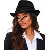 YCMI Cappello Unisex Classico Manhattan-Gangster-Fedora Cappello Trilby a Tesa Corta - Cappello Invernale Strutturato in Feltro di Lana con Fascia, Nero, Medium
