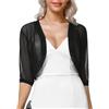 HZWMQDLF Cardigan Donna Elegante,Coprispalle Bolero da Donna, Manica A 3/4, Cardigan Corto, Estivo, Leggero, in Chiffon, per Abiti da Sera,Morbido, Aperto sul Davanti, Coprispalle, Nero S
