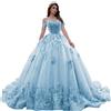 Yifanier Abiti Quinceanera in Tulle con Scollo a Cuore da Donna Abiti da Ballo con Strascico Abiti Quinceanera in Pizzo Scintillante MT009