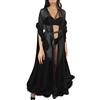 Generisch Abito sexy in tulle lungo, camicia da notte, accappatoio da notte, piuma, abito da sposa, lingerie, Nero , Taglia unica