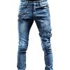 YOUYING Jeans cargo da uomo, vestibilità aderente, in denim, stile casual, elasticizzati, vintage, hip hop, streetwear, B# Blu, L