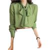 GMGQJST Camicia Donna Camicia a Pois da Donna con Design a Cravatta, Elegante e Bella Ampia a Maniche Lunghe alla Moda(XL)