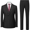 Generic Abito gessato da Uomo, Abito gessato da 2 Pezzi, Doppiopetto, Slim Fit, Giacca Blazer, Pantaloni, Nero XX Large