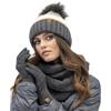 Vivisence Invernale Set alla Moda da Donna Cappello con Grande PON-PON Ecologico Scaldacollo Avvolgente E Guanti Perfetti per Le Giornate Invernali, Grigio Scuro,Taglia Unica
