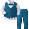 Doomiva Completini da Cerimonia Neonato Bambino Completo da Battesimo Bimbo Smoking 4 Pezzi Gilet Camicia Fiocco Pantaloncini Abito Formale da Cerimonia Festa Compleanno Azzurro 9-12 Mesi
