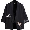 YM YOUMU Uomo Giapponese Kimono Camicia Causale Ricamo delle Gru 3/4 Maniche Estiva T-Shirt Loose Fit Cappotto Jacket (Large, B-Nero)