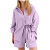 VPQILH Tuta Completa Donna in Lino Estivi Vendita, Completo Due Pezzi da Donna Casual Camicia a 3/4 Manica + Pantaloncini con Elastico Vita Sets Leggeri Traspirante 2 Pezzi Casual Tinta Unita Completi